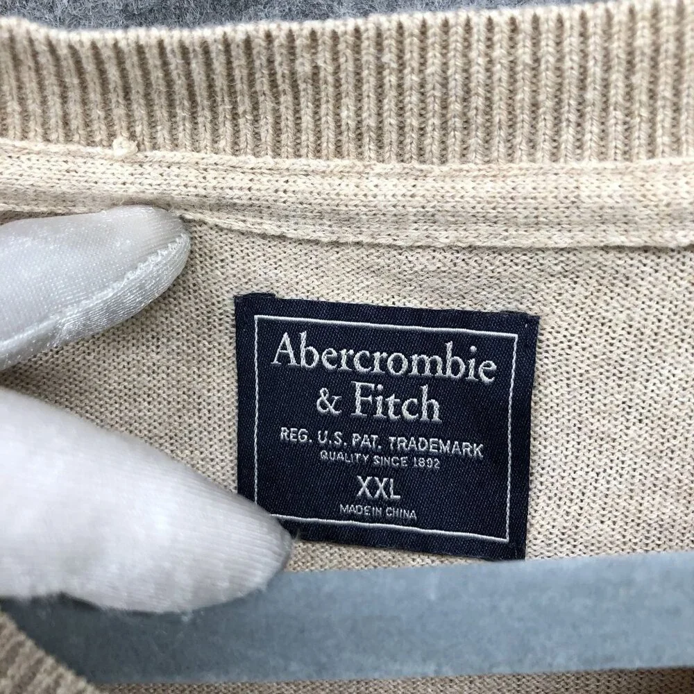 Abercrombie & Fitch V-neck Sweater Mens XXL Beige Wool‎ Blend Pullover Sand
